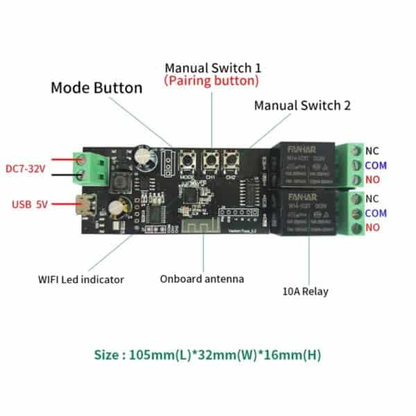 smart 2ch self locking inching relay wifi switch 10a tuya diagram 1