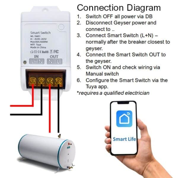 smart geyser wifi switch connection diagram tuya app