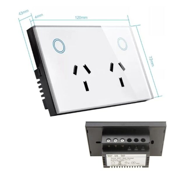 Smart Dual Wall Plug - GPO 10A Dual Plug WiFi Tuya Smart dimensions